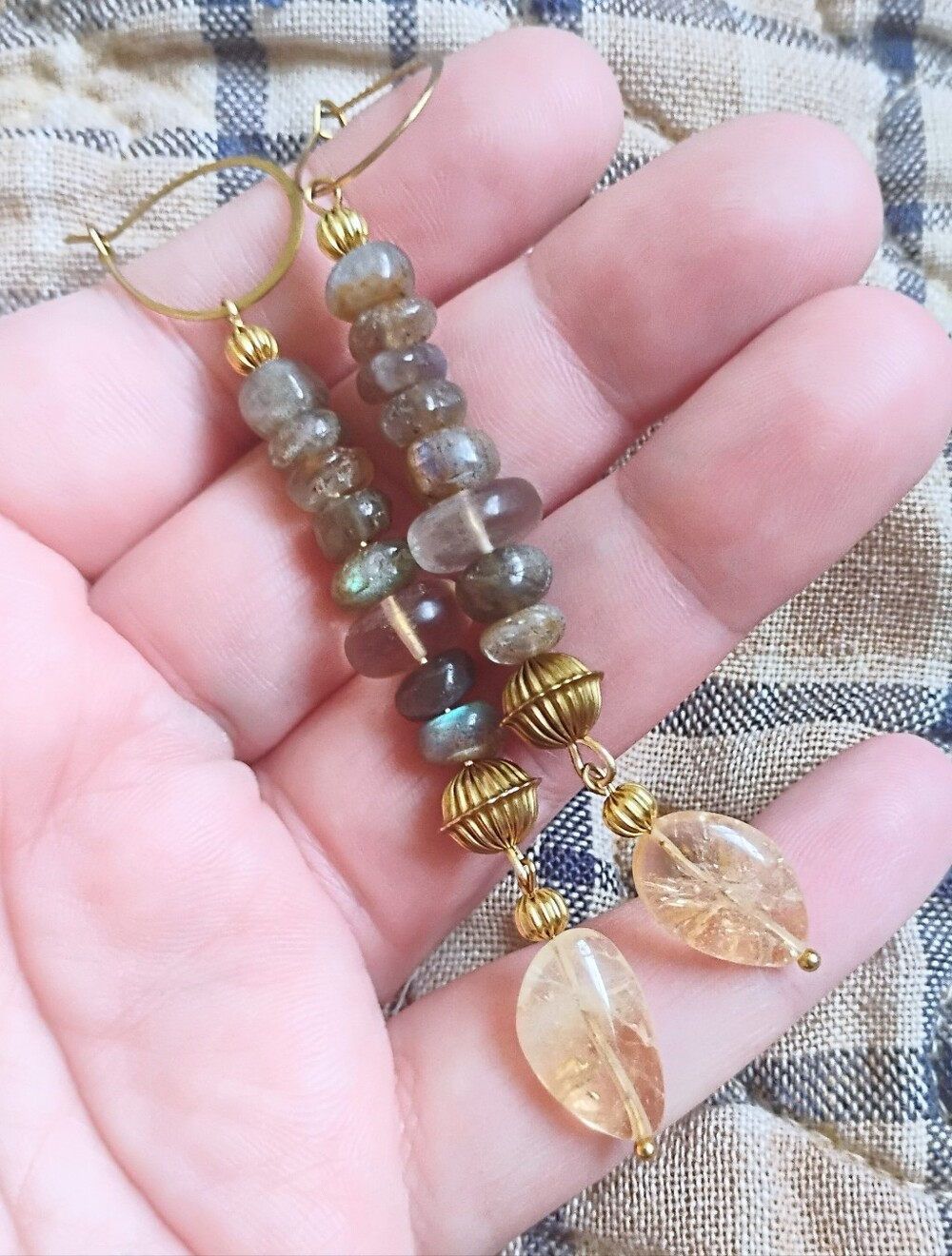 Handmade Labradorite + Citrine Drop Earrings